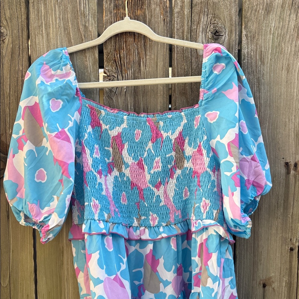 Umgee Boho Cottagecore Peasant Smocked Floral Dress Women’s Plus Size 1XL NWT - Picture 2 of 6